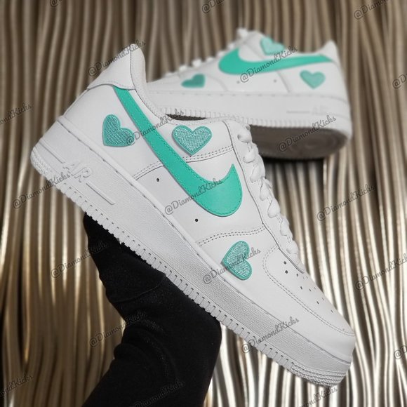 Custom Nike Air Force 1 Custom Hearts Turquoise - Picture 6 of 7